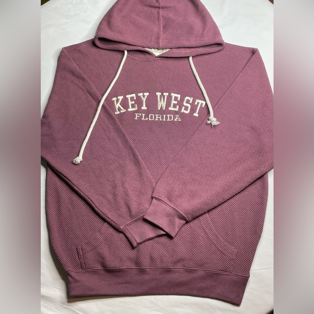 Mauve Waffle-Knit Hoodie with 'Key West Florida' Embroidery